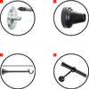 A four-panel instructional diagram showing the steps for assembling and installing a curtain rod. Podgląd zdjęcia produktu