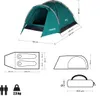 Diagrams and a main image of a green camping tent with dimensions and weight information. Náhled obrázku produktu