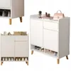 Collage of images showing a white shoe cabinet with wooden legs and some decorative items on top. Podgląd zdjęcia produktu