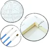 Collage showing details of a paint-by-numbers kit: a close-up of the numbered canvas, a close-up of paintbrushes, and a close-up of the canvas frame with dimensions. Produktbild-Vorschau
