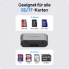 A VOOMY USB-C card reader is shown with examples of compatible SD and TF cards. Produktbild-Vorschau
