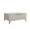 A product shot of a coffee table with a drawer and gold metal legs, isolated on a white background. Náhľad obrázku produktu