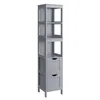 A tall, narrow gray storage cabinet with two drawers and three open shelves, shown against a white background. Produktbild-Vorschau