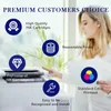 A woman is standing next to a printer, holding papers, with marketing icons and text overlaid on the image. Produktbild-Vorschau