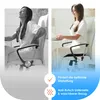 A split image showing a woman experiencing back pain while sitting in a chair on the left, and the same woman sitting comfortably with good posture on the right, with text overlays highlighting product benefits. Produktbild-Vorschau