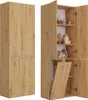 A tall, narrow cabinet with four doors, shown from the front and from the side with doors open. Produktbild-Vorschau