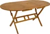A wooden oval garden table with a slatted top and folding legs, shown against a white background. Produktbild-Vorschau