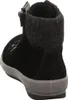 A rear view of a black leather boot with a gray sole and a gray fabric cuff. Anteprima dell’immagine prodotto