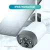 A security camera with a solar panel attached, mounted on a wall. Produktbild-Vorschau