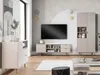 A modern living room with a TV, media console, and storage units. Produktbild-Vorschau