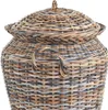 A close-up view of a round rattan laundry basket with a lid and handles. Produktbild-Vorschau
