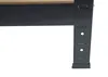 A close-up view of the bottom corner of a black metal shelf leg, showing adjustable height holes and a base. Náhled obrázku produktu
