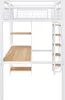 A white metal loft bed with a desk and shelves, shown against a white background. Náhľad obrázku produktu