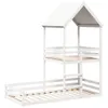 A white wooden bunk bed with a house-shaped roof. Náhled obrázku produktu