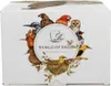 The image shows the packaging of a set of mugs, featuring illustrations of various birds arranged in a circular pattern around a central logo and text. Anteprima dell’immagine prodotto