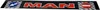 A black strip with red lettering and traffic signs. Produktbild-Vorschau