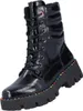 A black patent leather boot with a thick platform sole and colorful stitching. Anteprima dell’immagine prodotto