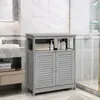 A gray bathroom storage cabinet is shown in a bathroom setting. Podgląd zdjęcia produktu