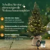 A small artificial Christmas tree decorated with LED lights, placed on a wooden surface with descriptive text on the left. Anteprima dell’immagine prodotto
