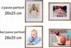 A collage of four framed pictures: a dog wearing a hat, a child in a hat, a baby, and a cat. Náhled obrázku produktu