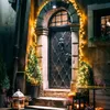 A decorated doorway with Christmas lights and trees. Produktbild-Vorschau