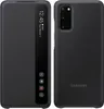 A black Samsung phone case with a flip cover is shown. The flip cover displays the time, date, and battery percentage, along with icons for notifications. Náhľad obrázku produktu