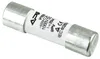 A single cylindrical fuse with text and logos printed on it, lying on a white background. Produktbild-Vorschau