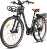 A black electric bicycle with brown accents is shown against a white background. Produktbild-Vorschau