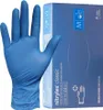 A blue nitrile glove is shown next to its packaging box. Anteprima dell’immagine prodotto