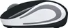 A side view of a black and white Logitech M187 cordless mini mouse. Podgląd zdjęcia produktu