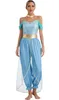 A woman is modeling a blue and gold Arabian princess costume. Produktbild-Vorschau