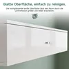 A close-up of a white, glossy cabinet with a silver handle, set against a soft green background. Text overlays describe its features. Anteprima dell’immagine prodotto