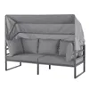 A gray outdoor sofa with a canopy and cushions, presented on a white background. Produktbild-Vorschau