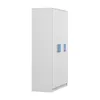 A white wardrobe with blue handles against a white background. Voir les images du produit