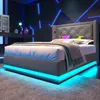 A modern bedroom with a bed featuring LED lighting. Náhled obrázku produktu