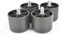 Four black furniture feet with silver threaded bolts are arranged on a white background. Voir les images du produit