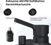 Close-up of a black faucet with text and icons highlighting its features. Produktbild-Vorschau