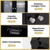 Collage of close-up images highlighting features of a black cabinet. Náhľad obrázku produktu