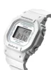 A close-up, angled shot of a white Casio Baby-G digital watch against a white background. Produktbild-Vorschau