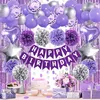 ZERODECO Lila Silber Geburtstagsdeko Set mit Ballons und Produktbild-Vorschau 1