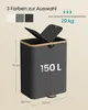A dark gray laundry basket with a wooden rim and a lid is shown with dimensions and capacity indicated. Produktbild-Vorschau