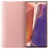 A pink flip case for a Samsung Galaxy Note 20 is shown open, revealing the phone screen. Podgląd zdjęcia produktu