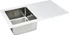 A stainless steel sink with a white countertop is shown from a slightly elevated angle against a white background. Produktbild-Vorschau