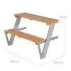A wooden and metal picnic table with benches, shown from a side angle with dimensions indicated. Anteprima dell’immagine prodotto