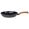 A black frying pan with a brown handle is shown against a white background. Produktbild-Vorschau