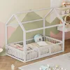 A child's bedroom with a white house-shaped bed, decorated with geometric patterns on the wall. Anteprima dell’immagine prodotto