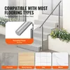 A metal handrail on outdoor stairs, with examples of compatible flooring types shown below. Podgląd zdjęcia produktu