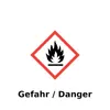 A hazard symbol for flammability with text below. Produktbild-Vorschau