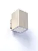 A modern LED outdoor wall light with a brushed metal finish and a clear lower section containing the LEDs, mounted on a white wall. Produktbild-Vorschau