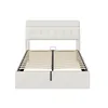 A white upholstered bed frame with a tufted headboard and a wooden slat mattress support system is shown against a white background. Produktbild-Vorschau